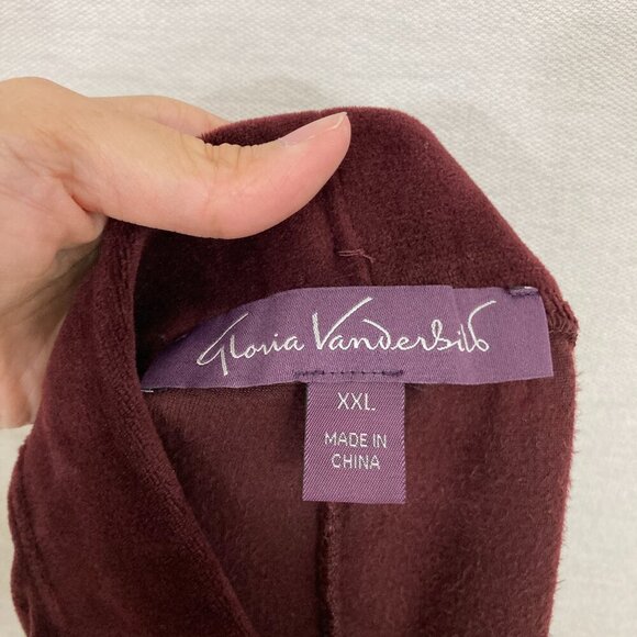 Gloria Vanderbilt Red Burgundy Velvet Straight Leg Comfy Pull-on Pants XXL - Picture 2 of 9